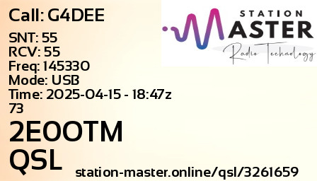 QSL Card for 2E0OTM QSO with G4DEE