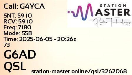 QSL Card for G6AD QSO with G4YCA