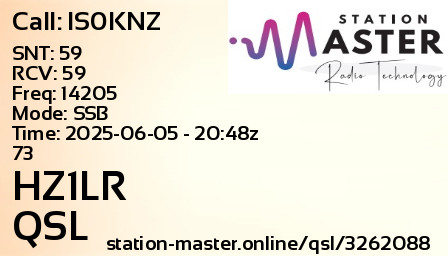 QSL Card for HZ1LR QSO with IS0KNZ