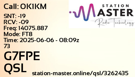 QSL Card for G7FPE QSO with OK1KM