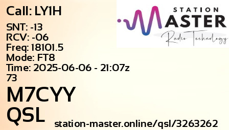 QSL Card for M7CYY QSO with LY1H