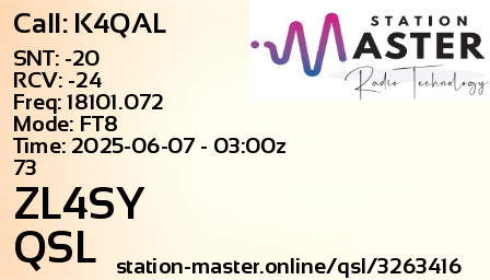 QSL Card for ZL4SY QSO with K4QAL