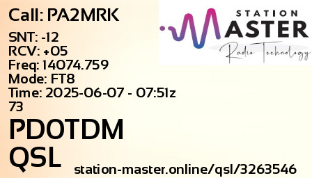 QSL Card for PD0TDM QSO with PA2MRK