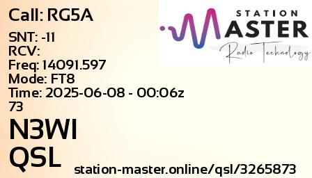 QSL Card for N3WI QSO with RG5A