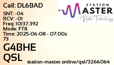 QSL Card for G4BHE QSO with DL6BAD