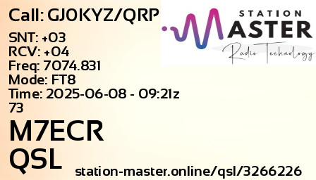 QSL Card for M7ECR QSO with GJ0KYZ/QRP