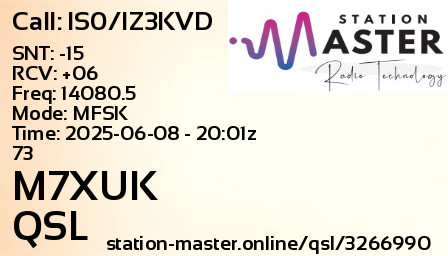 QSL Card for M7XUK QSO with IS0/IZ3KVD