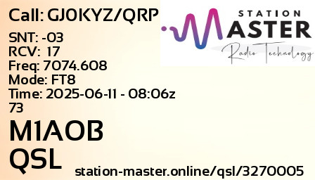 QSL Card for M1AOB QSO with GJ0KYZ/QRP