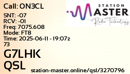 QSL Card for G7LHK QSO with ON3CL
