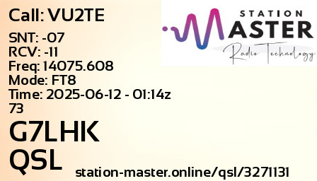 QSL Card for G7LHK QSO with VU2TE