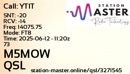 QSL Card for M5MOW QSO with YT1T