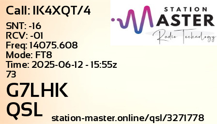 QSL Card for G7LHK QSO with IK4XQT/4