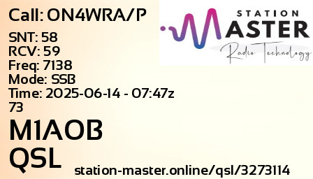 QSL Card for M1AOB QSO with ON4WRA/P