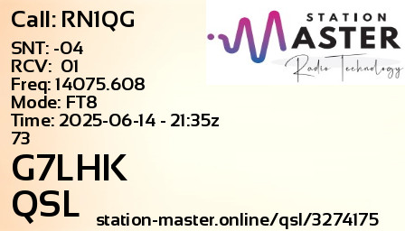 QSL Card for G7LHK QSO with RN1QG