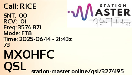 QSL Card for MX0HFC QSO with R1CE
