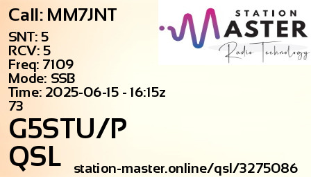 QSL Card for G5STU/P QSO with MM7JNT