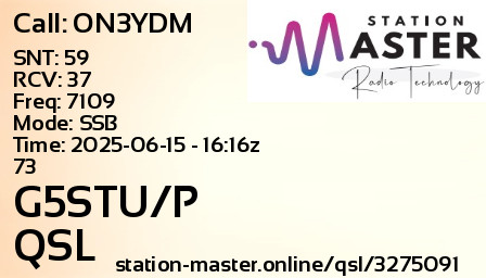 QSL Card for G5STU/P QSO with ON3YDM