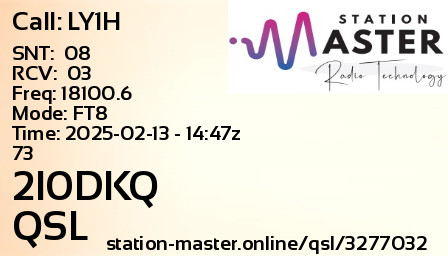 QSL Card for 2I0DKQ QSO with LY1H