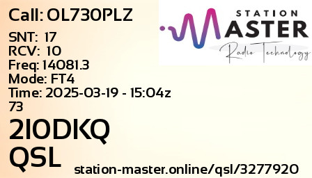 QSL Card for 2I0DKQ QSO with OL730PLZ