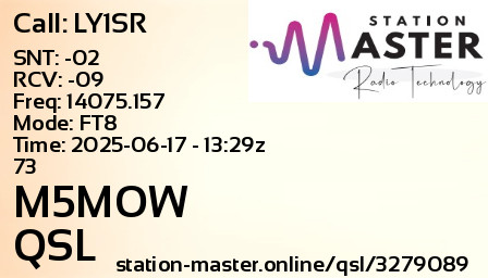 QSL Card for M5MOW QSO with LY1SR