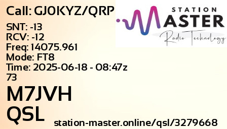 QSL Card for M7JVH QSO with GJ0KYZ/QRP