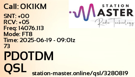 QSL Card for PD0TDM QSO with OK1KM