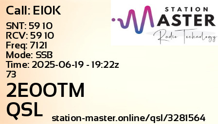 QSL Card for 2E0OTM QSO with EI0K