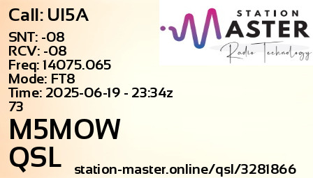 QSL Card for M5MOW QSO with UI5A