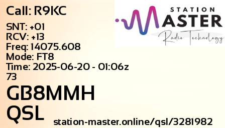 QSL Card for GB8MMH QSO with R9KC