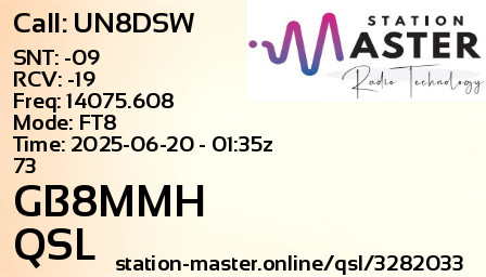 QSL Card for GB8MMH QSO with UN8DSW