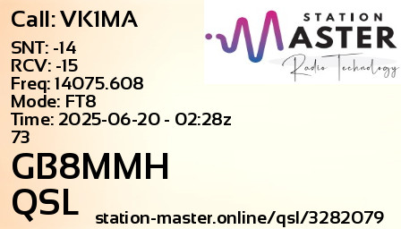 QSL Card for GB8MMH QSO with VK1MA