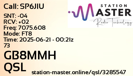 QSL Card for GB8MMH QSO with SP6JIU