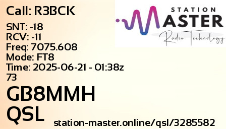 QSL Card for GB8MMH QSO with R3BCK