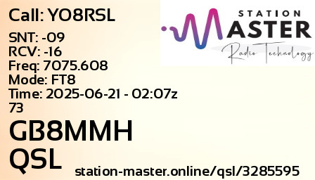 QSL Card for GB8MMH QSO with YO8RSL