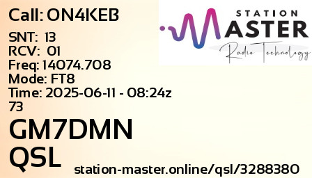 QSL Card for GM7DMN QSO with ON4KEB