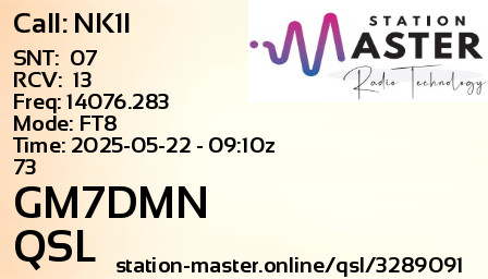 QSL Card for GM7DMN QSO with NK1I