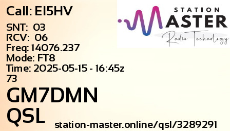QSL Card for GM7DMN QSO with EI5HV