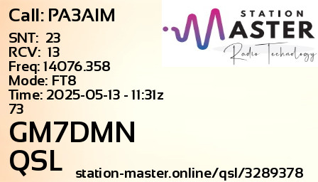 QSL Card for GM7DMN QSO with PA3AIM