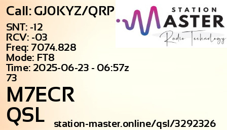 QSL Card for M7ECR QSO with GJ0KYZ/QRP