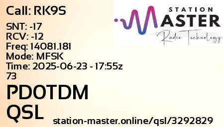 QSL Card for PD0TDM QSO with RK9S