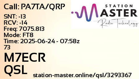 QSL Card for M7ECR QSO with PA7TA/QRP