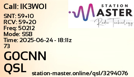 QSL Card for G0CNN QSO with IK3WOI