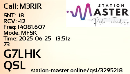 QSL Card for G7LHK QSO with M3RIR