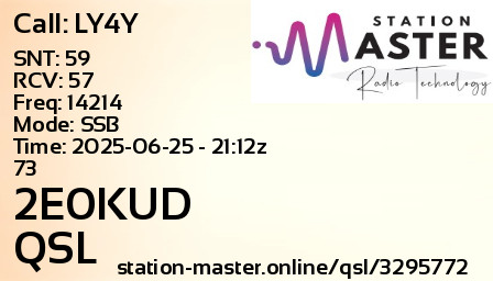 QSL Card for 2E0KUD QSO with LY4Y
