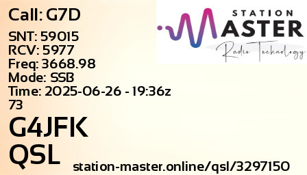 QSL Card for G4JFK QSO with G7D