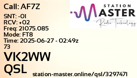 QSL Card for VK2WW QSO with AF7Z