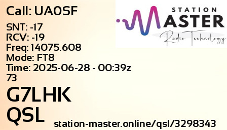 QSL Card for G7LHK QSO with UA0SF