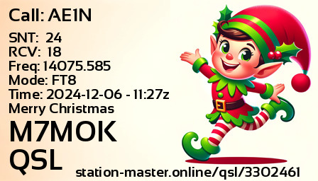 QSL Card for M7MOK QSO with AE1N