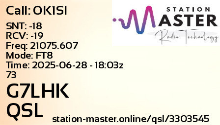 QSL Card for G7LHK QSO with OK1SI