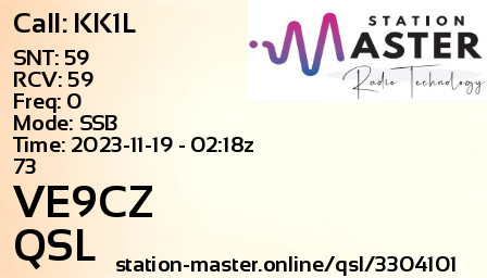 QSL Card for VE9CZ QSO with KK1L